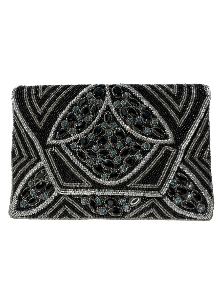 Cartera de mano de pedrería en tono negro con cristales