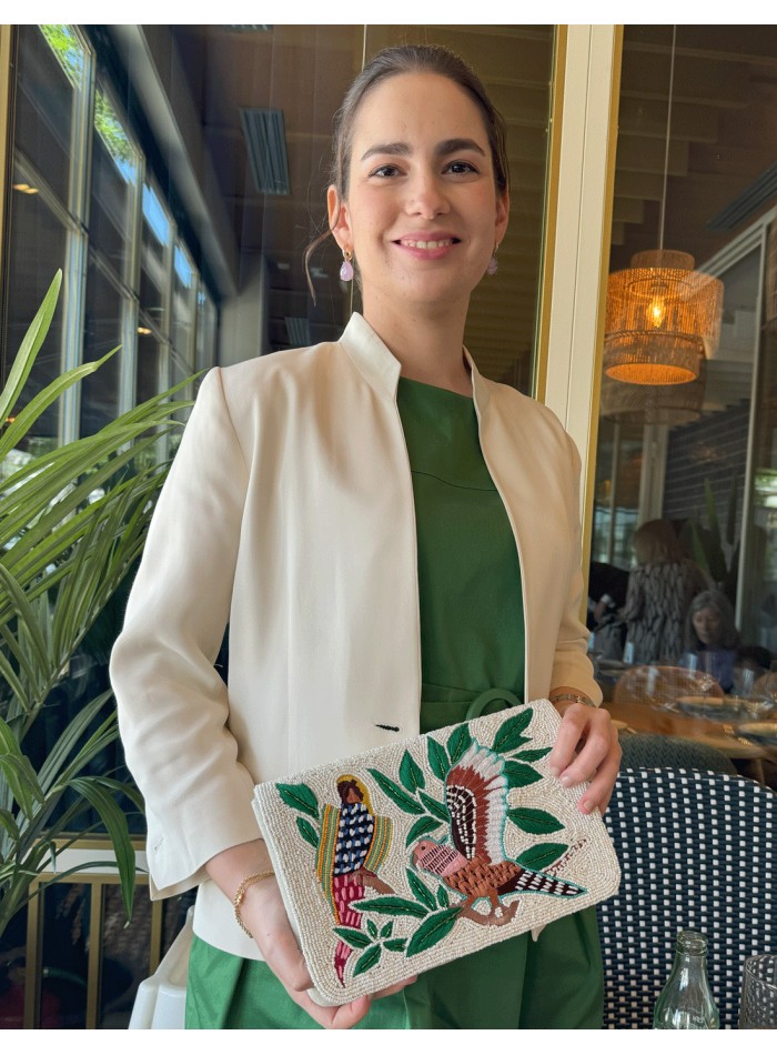 Sac à main avec oiseaux brodés à la main