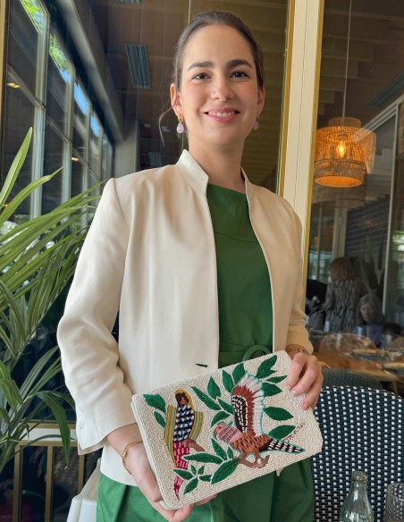 Sac à main avec oiseaux brodés à la main