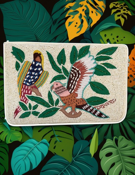 Clutch bag with embroidered birds