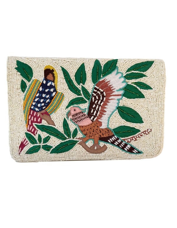 Clutch bag with embroidered birds