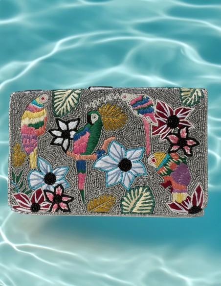 Clutch bag with flowers and embroidered birds