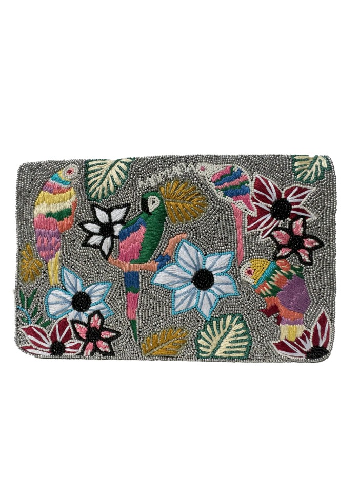 Cartera de mano flores y pájaros bordados