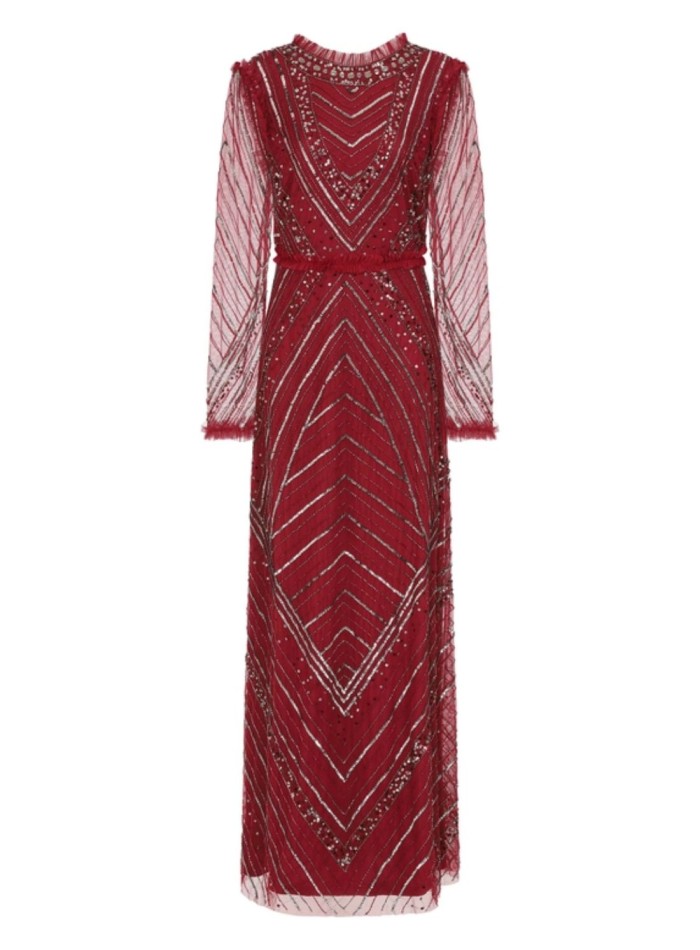 Vestido de fiesta largo granate con lentejuelas...
