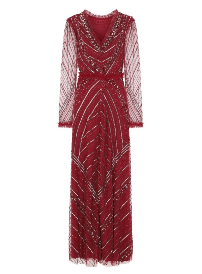 Robe longue de fête bordeaux avec sequins et...