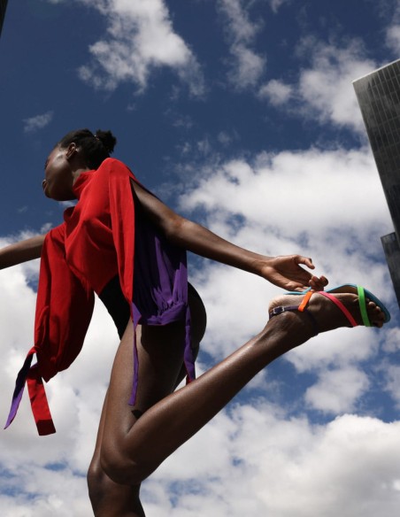 Multicoloured party sandal with buckle fastening