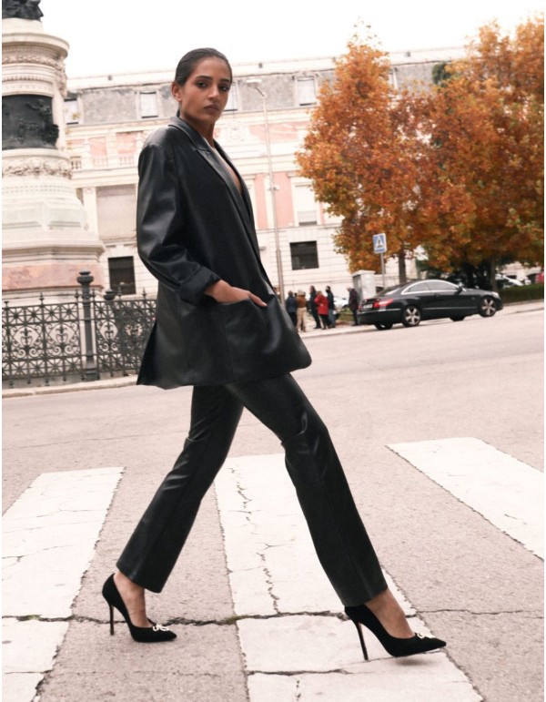 Black suede party shoe with decorative buckle 2