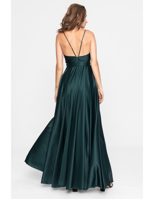 Long satin party dress with slit 2