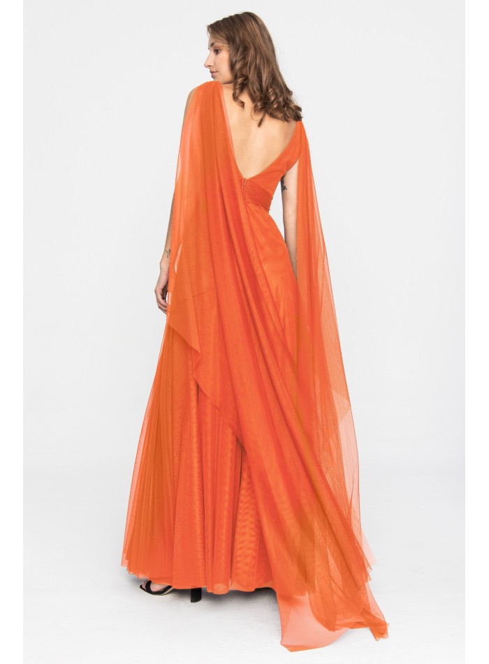Robe de soirée orange en tulle avec décolleté...