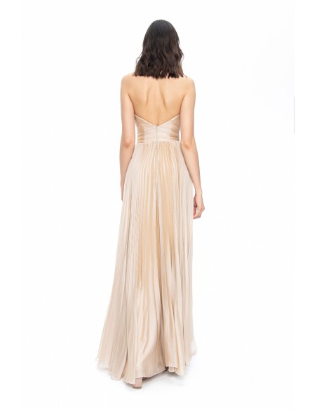 Robe de soirée plissée à bretelles en satin beige