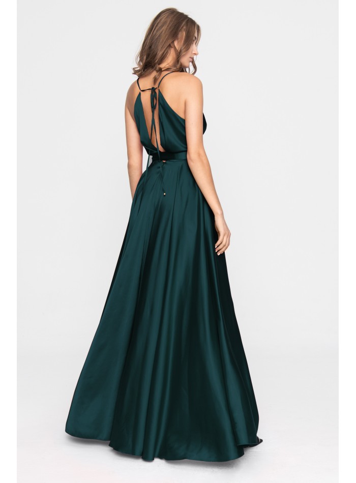Robe longue de fête en satin avec fente dans la...