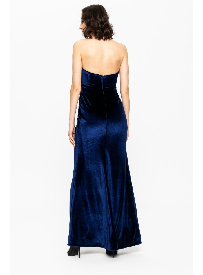Long navy blue velvet ball gown with sweetheart...
