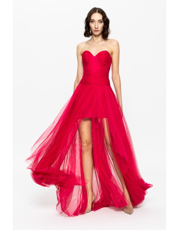 Robe de bal rouge avec encolure cache-coeur et jupe en tulle 2