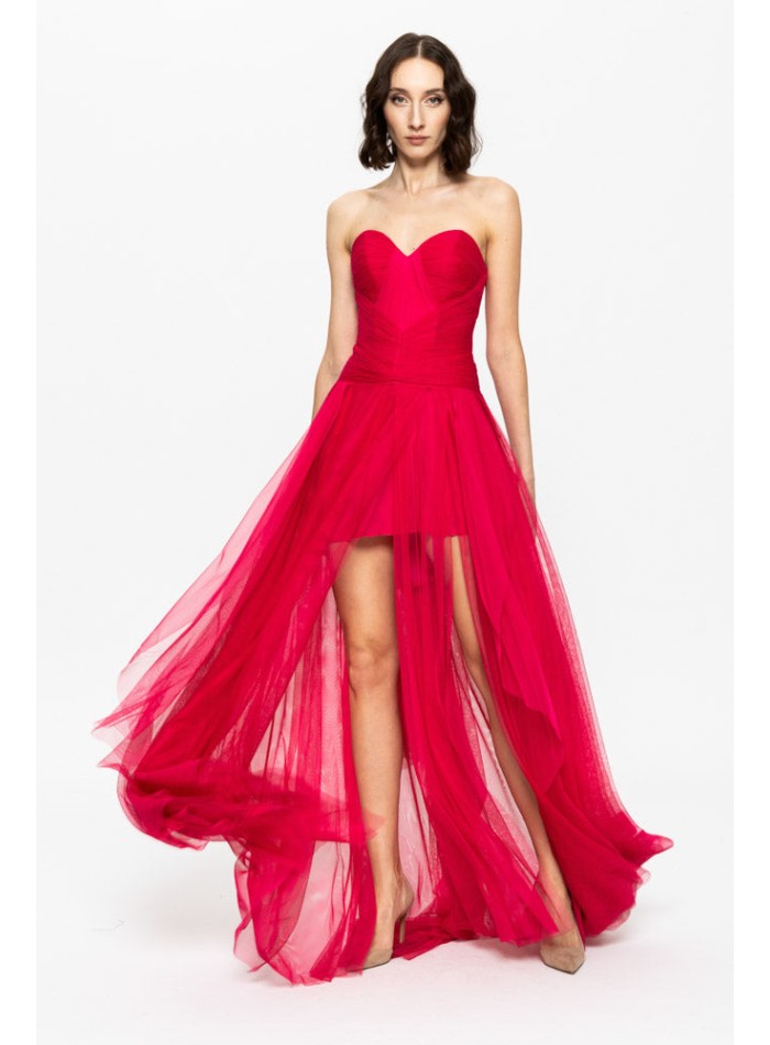 red ball gown with sweetheart neckline and...