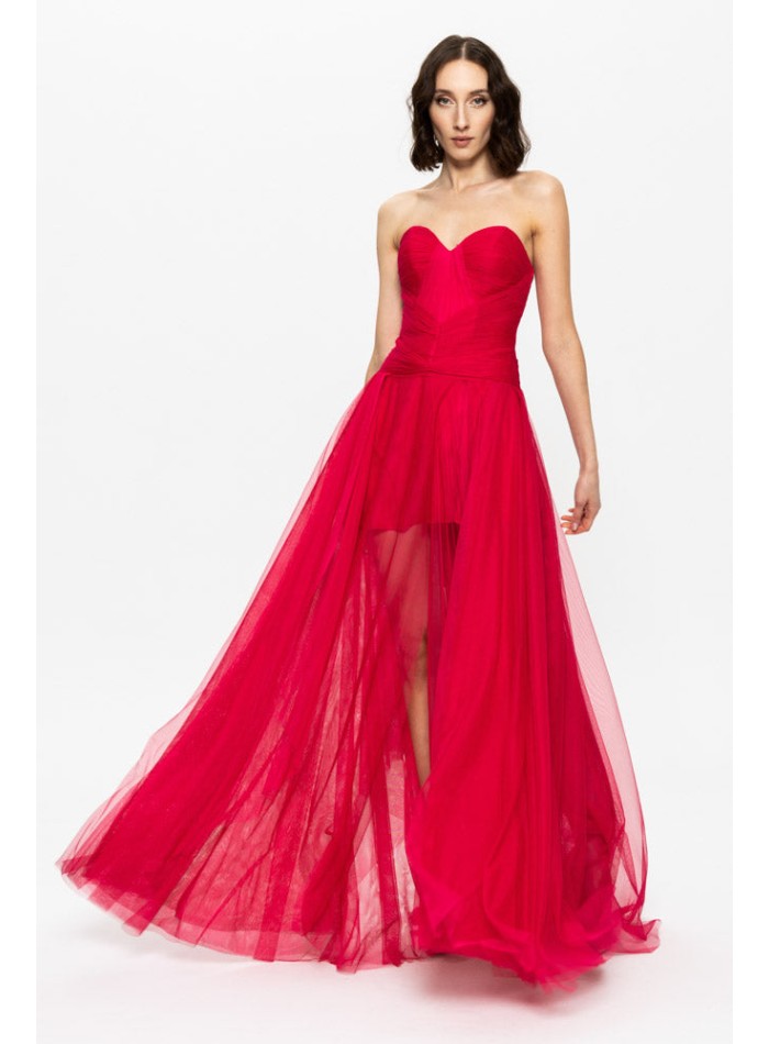 red ball gown with sweetheart neckline and...