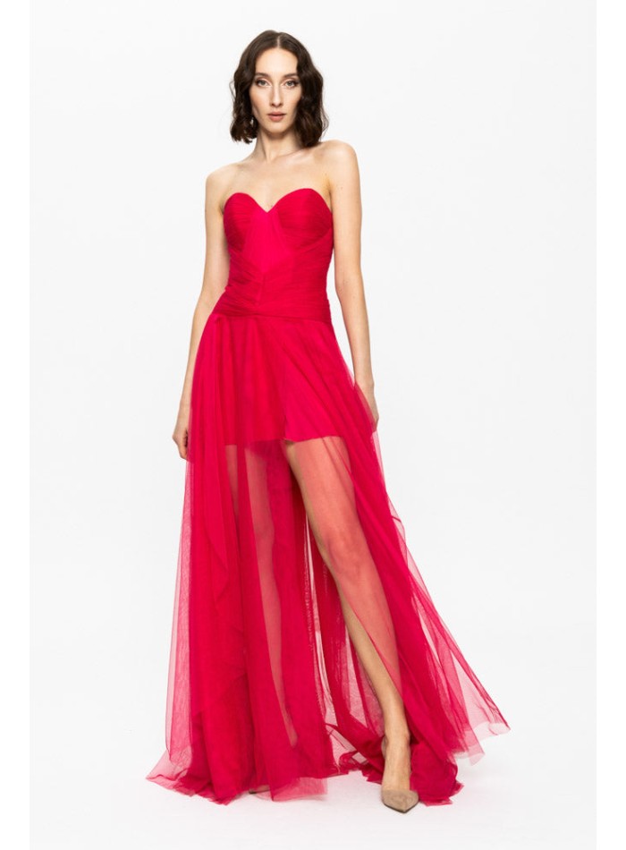 red ball gown with sweetheart neckline and...