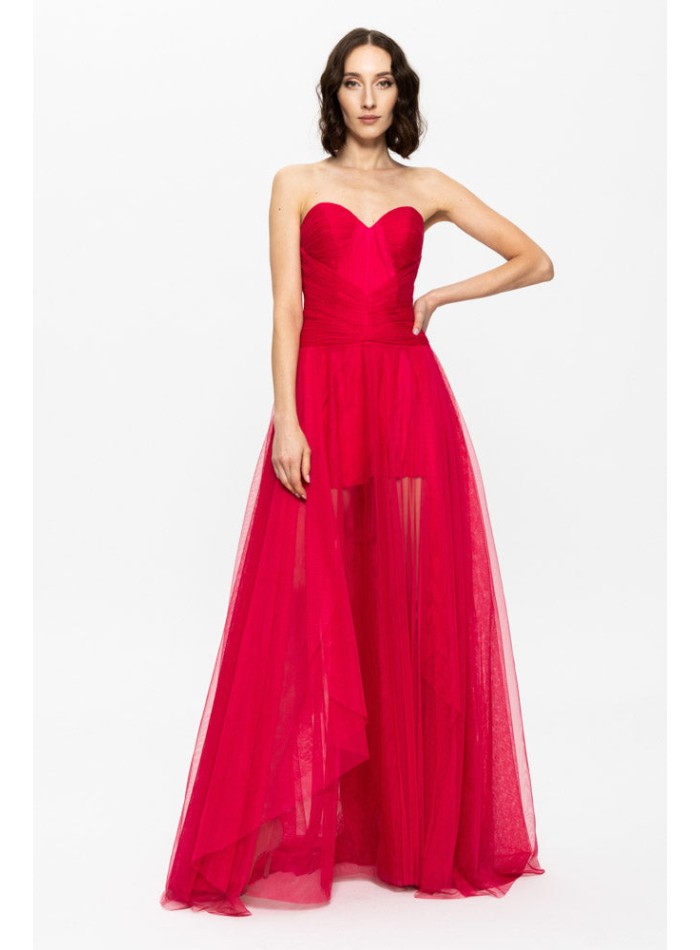 red ball gown with sweetheart neckline and...