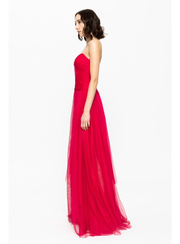 Robe de bal rouge avec encolure cache-coeur et...
