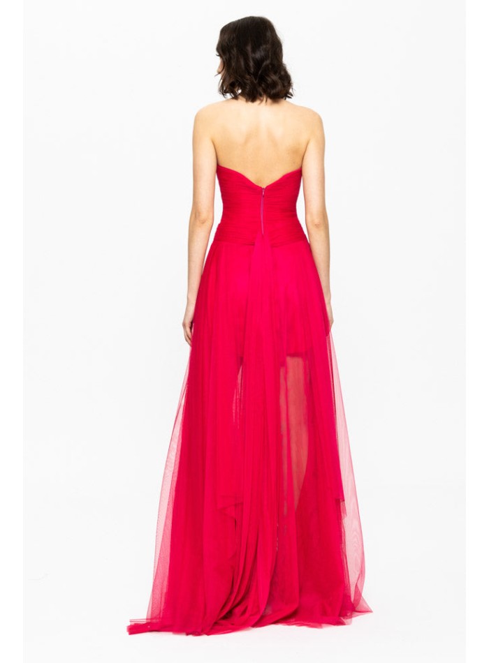 Robe de bal rouge avec encolure cache-coeur et...