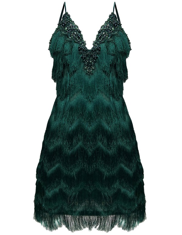 Green cocktail dress with embroidered lace and sequins 2