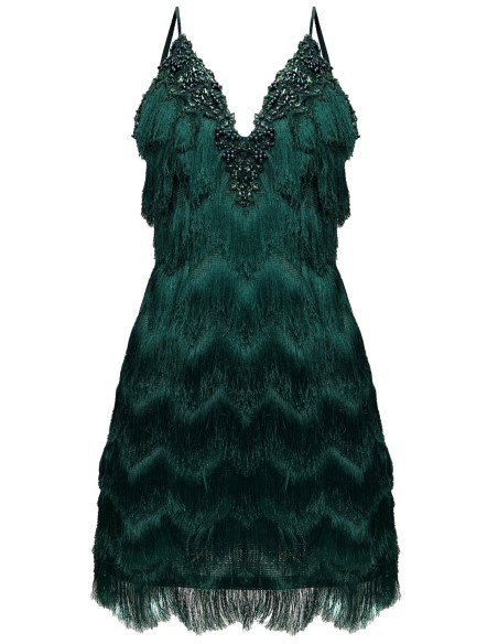 Robe de cocktail verte avec dentelle brodée et sequins