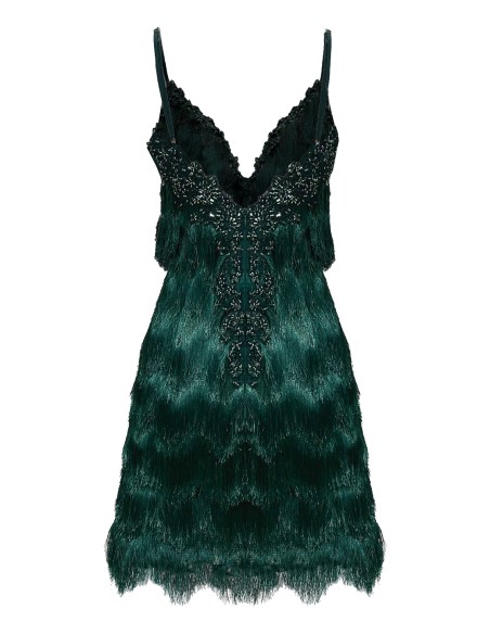 Robe de cocktail verte avec dentelle brodée et sequins