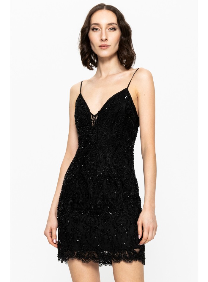 Robe courte de soirée noire avec strass et...