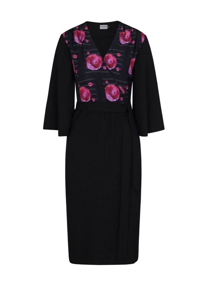 vestido midi negro con estampado de flores de Coco Veve