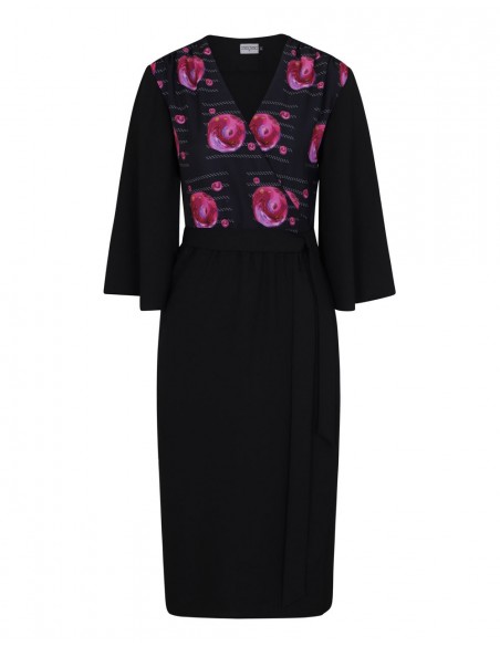 vestido midi negro con estampado de flores de Coco Veve