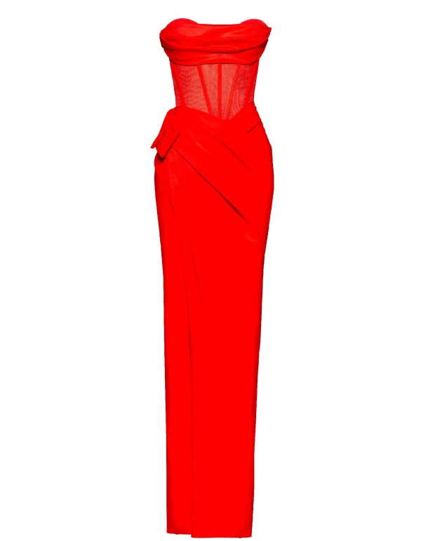 Robe longue de fête avec encolure sans bretelles et fendue 2