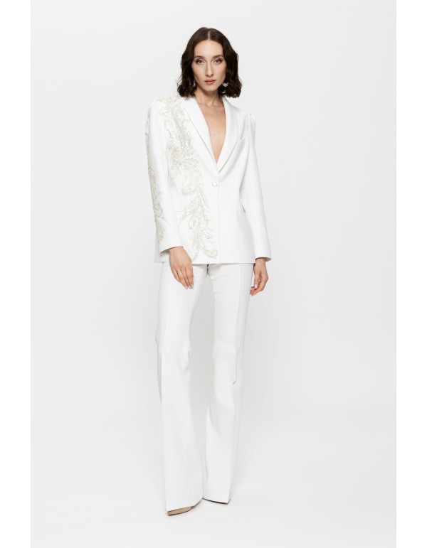White pants suit for women with embroidered blazer and... 2