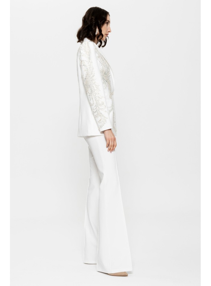 White pants suit for women with embroidered...