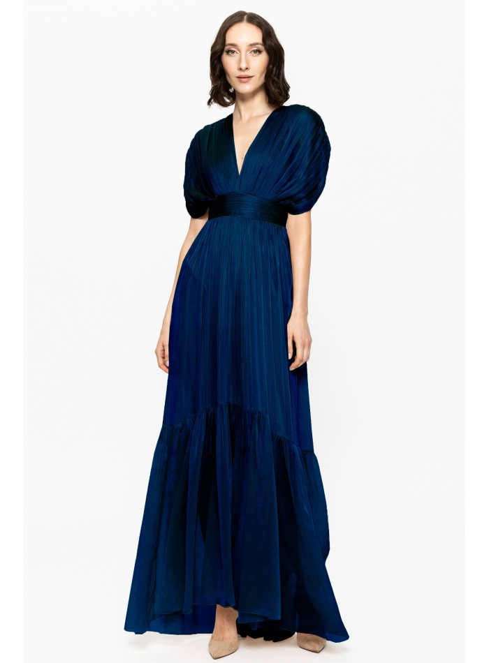 blue silk chiffon dress with drop sleeves and...