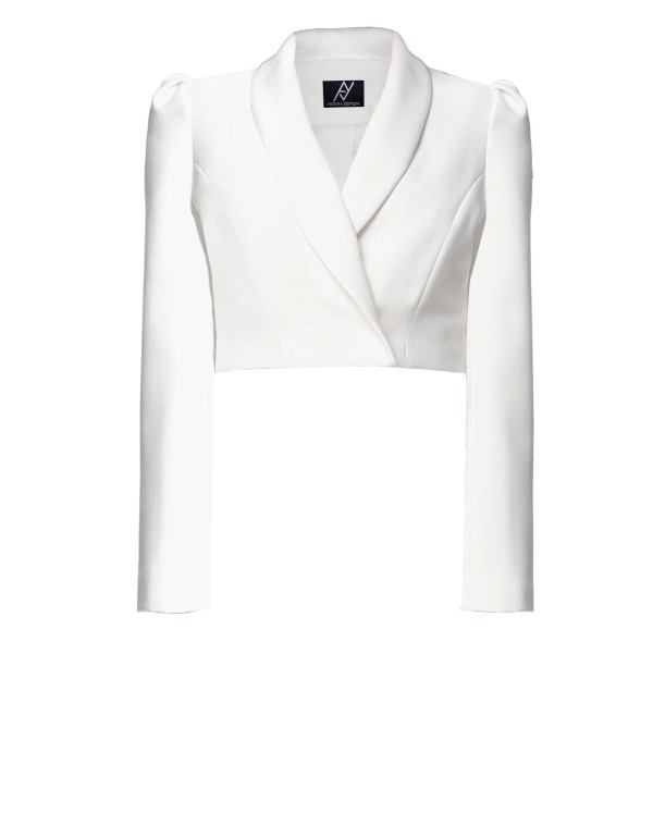 Blazer corta blanca de manga larga y estilo estructurado 2