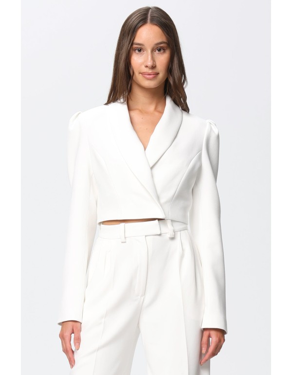 Blazer court blanc à manches longues et style structuré