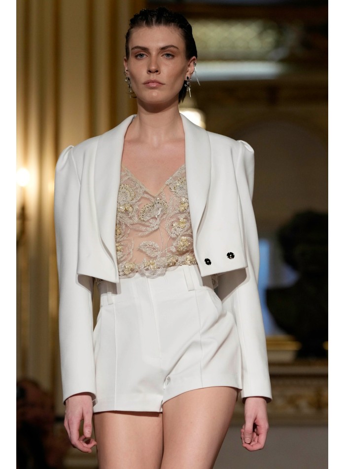 Blazer court blanc à manches longues et style...