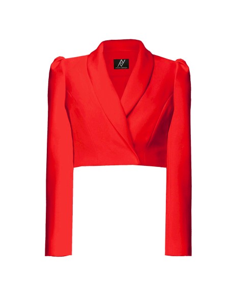 Blazer cropped rojo de manga larga con efecto abullonado