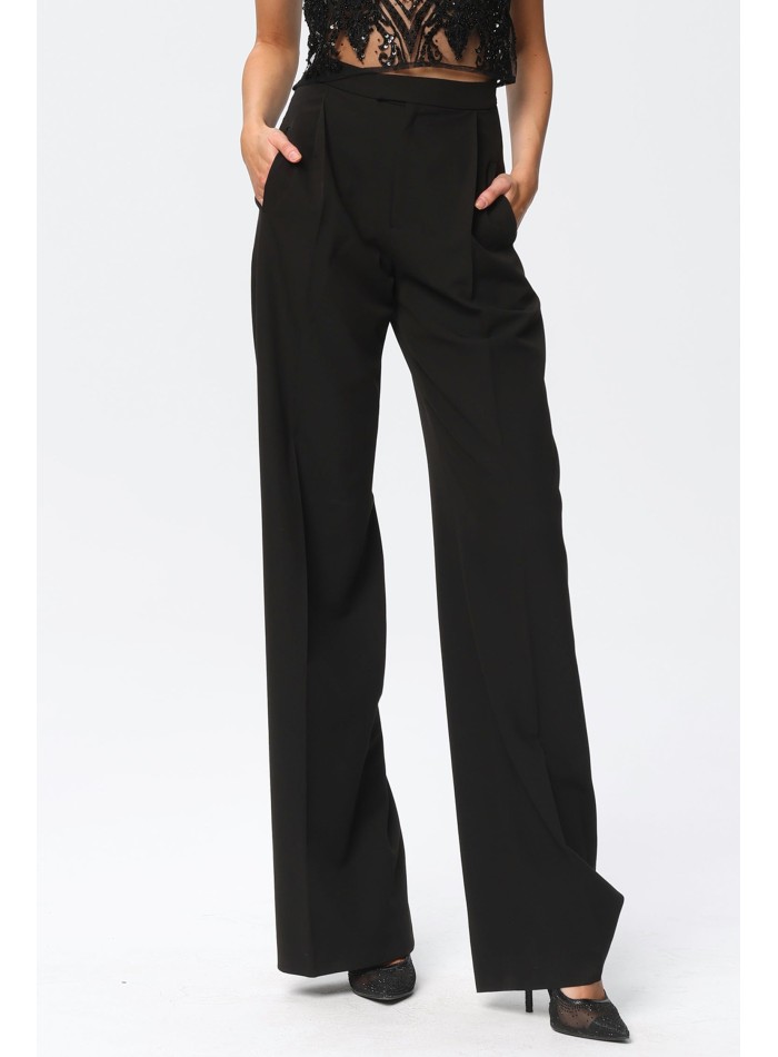 Black palazzo high-waisted suit trousers