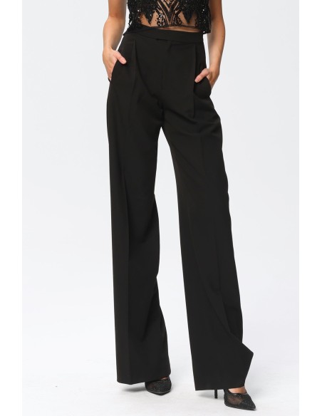Black palazzo high-waisted suit trousers