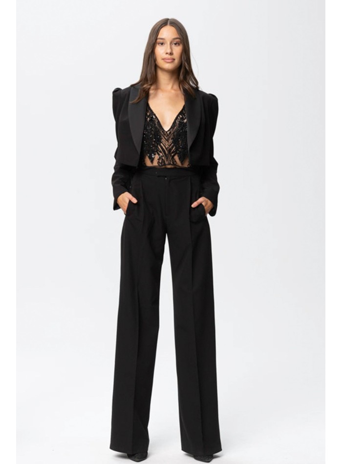 Pantalones palazzo de traje negro de tiro alto