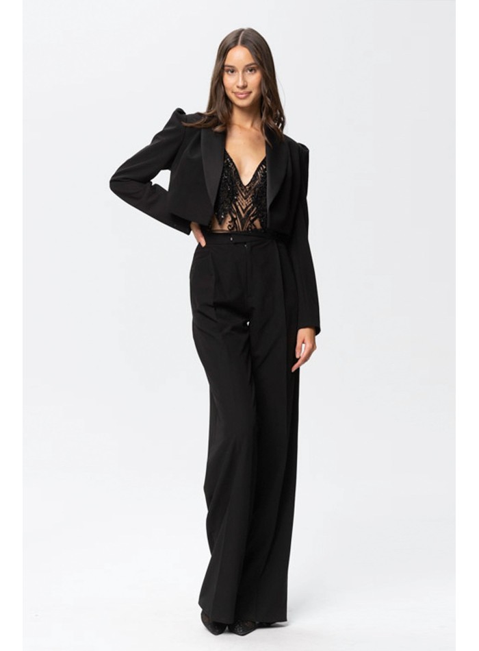Black palazzo high-waisted suit trousers
