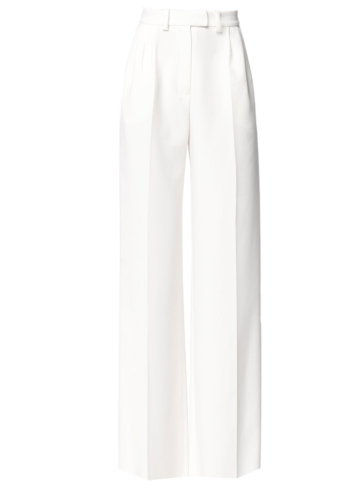 High-waisted white palazzo suit trousers