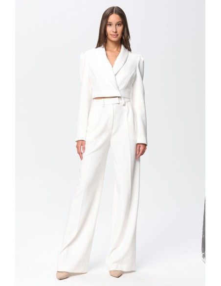 High-waisted white palazzo suit trousers