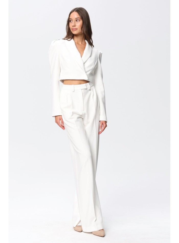 High-waisted white palazzo suit trousers