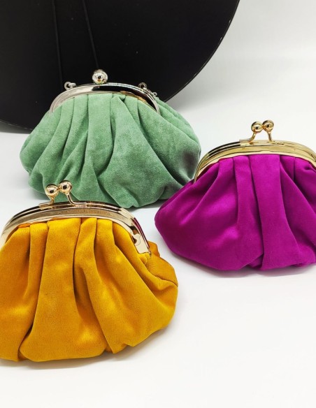 Suede crumpled bowler bag with metallized clasp