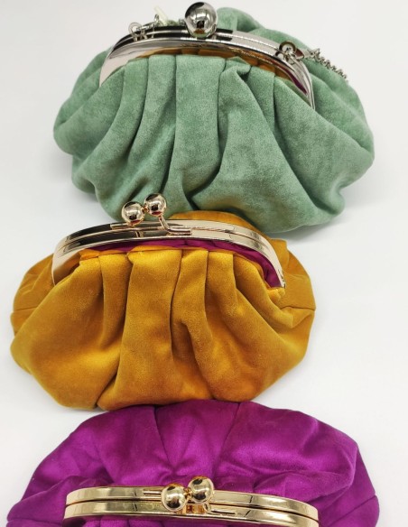 Suede crumpled bowler bag with metallized clasp