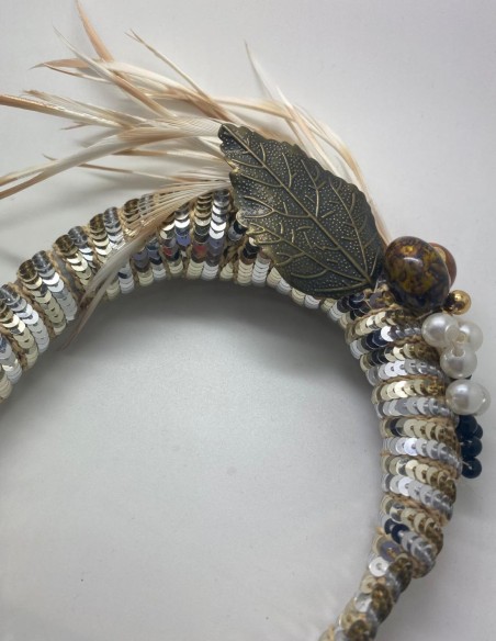 Party headband with gold and silver sequins