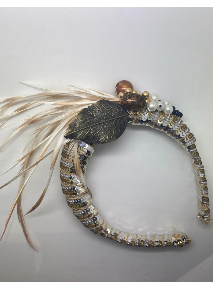 Party headband with gold and silver sequins