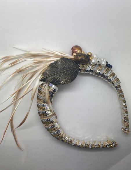 Party headband with gold and silver sequins