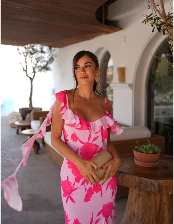 Vestido midi de fiesta de estampado floral con volantes 2